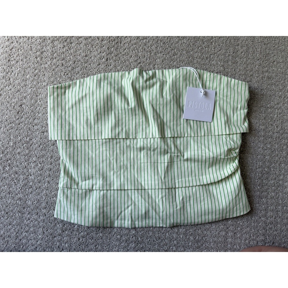 Pistola Vivienne Tube Top Kiwi Green Size Large Stripe Strapless Tank